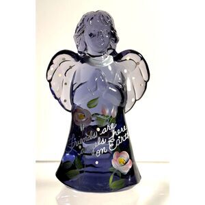 Hand Painted Glass Angel Figurine Kay D Wight Signed Purple “Friends Are Angels”